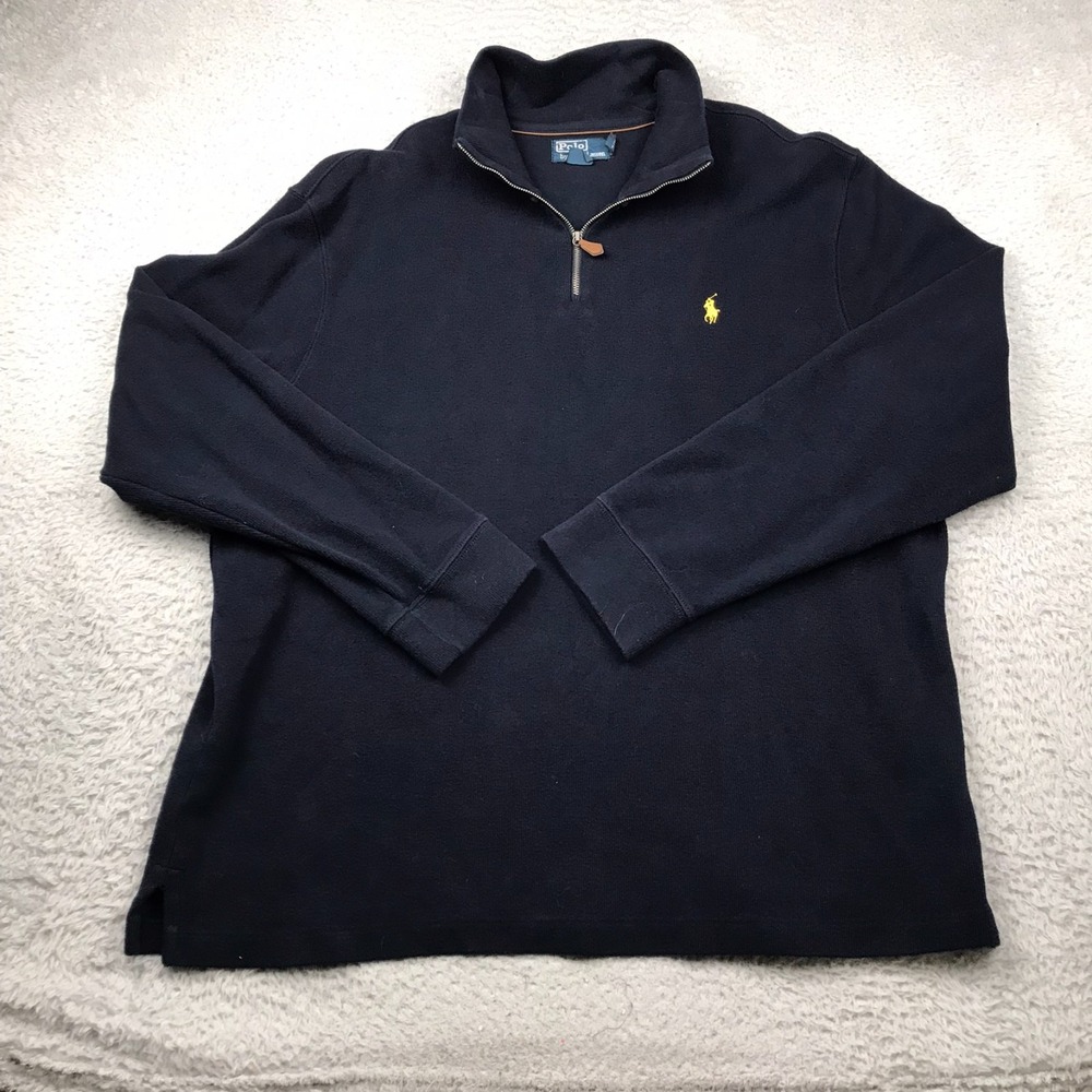 Polo Ralph Lauren 1/4‎ Zip Sweater Mens 2XL Navy Cotton Knit Pullover Vintage